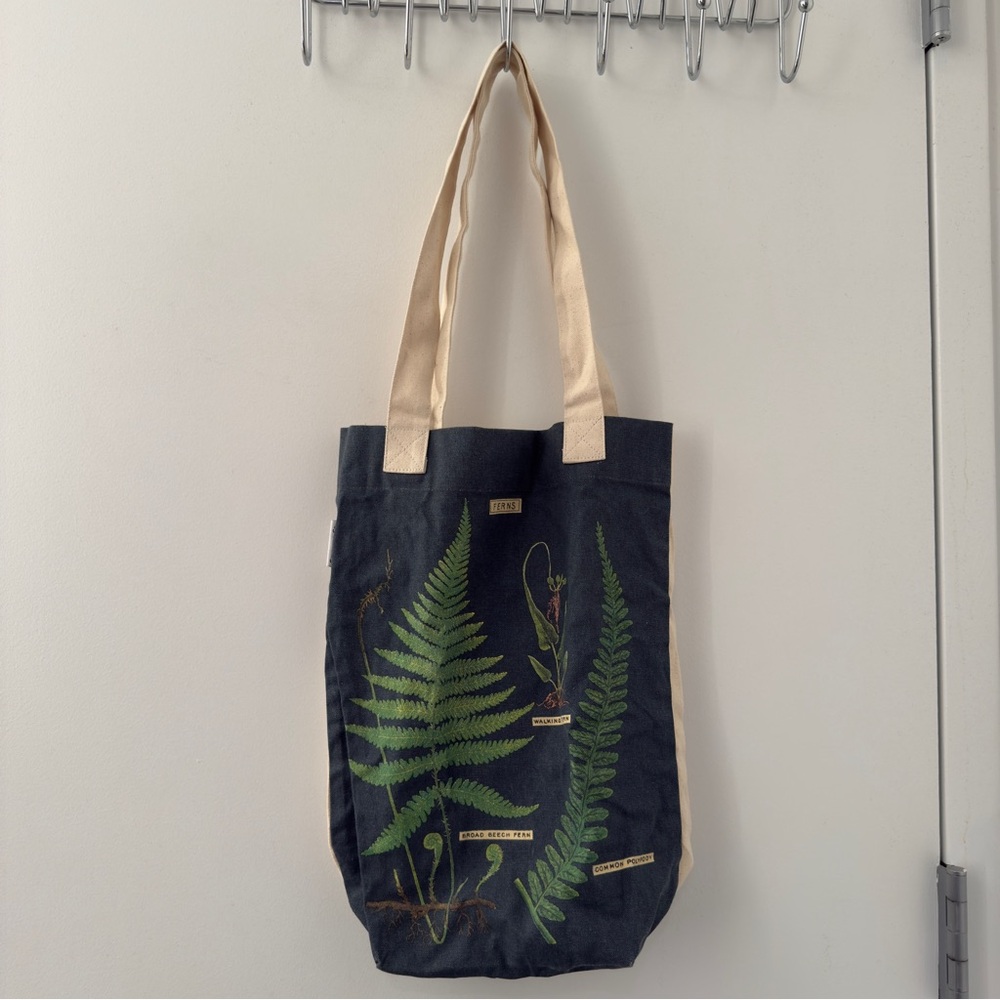 Cavallini & Co. Botanical Floral Tote Bag Boho Leaf Plants Purse Ferns Canvas